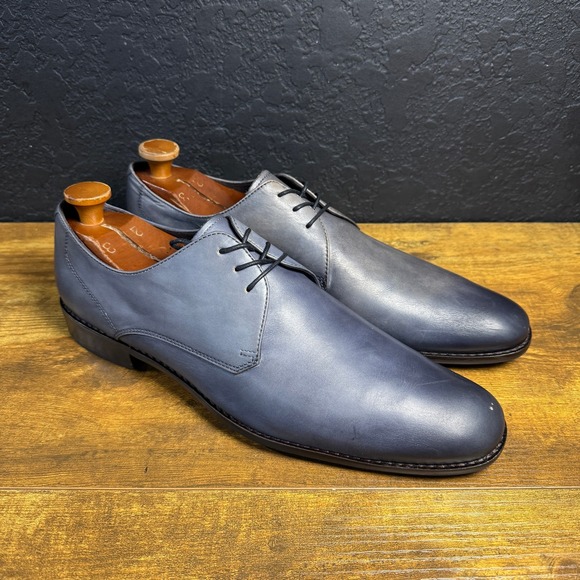 John Varvatos Fleetwood Derby Blue Grey Leather Shoes Mens 12M F1159V1B